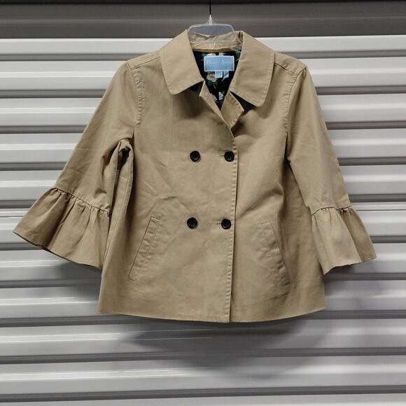 Draper James Women's Jacket Size 4 Tan Double Breasted Bell Sleeve Classic Chic - Picture 2 of 8